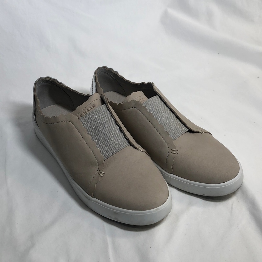 Cole Haan slip on beige with silver heal